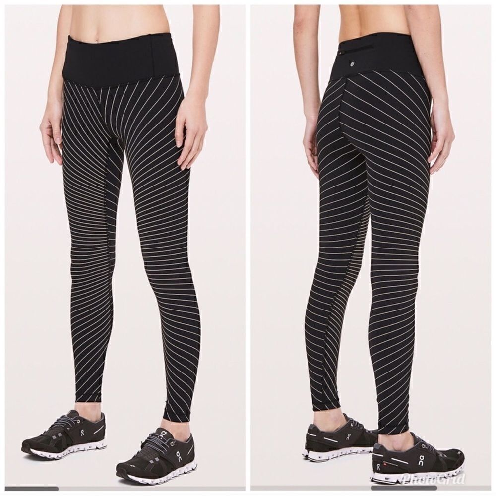 Lululemon Speed Wunder Under Reflective High Rise Black Gold Stripes 6